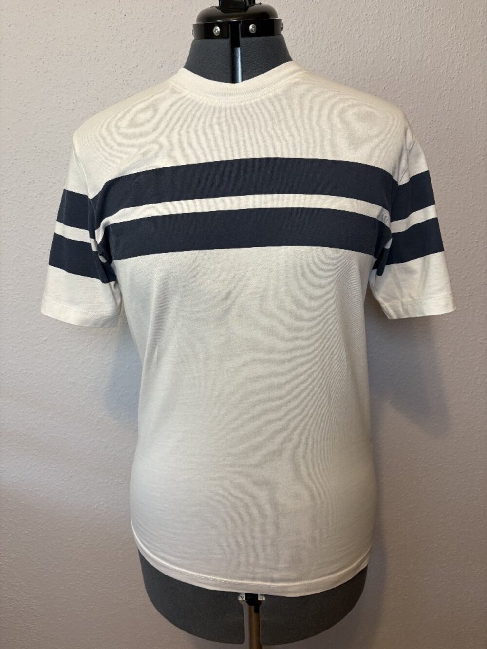 H&M L.O.G.G. XS Ivory Navy Stripe Short Sleeve Crewneck Varsity T-Shirt